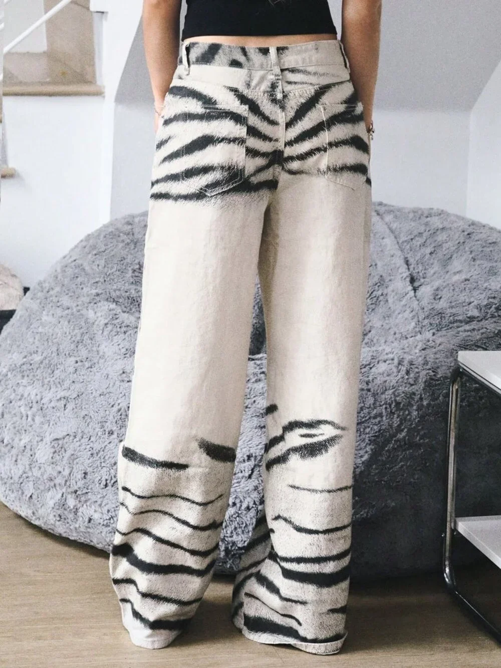 Multicolor Casual Women's Loose Straight Leg Gradient Zebra Print Jeans